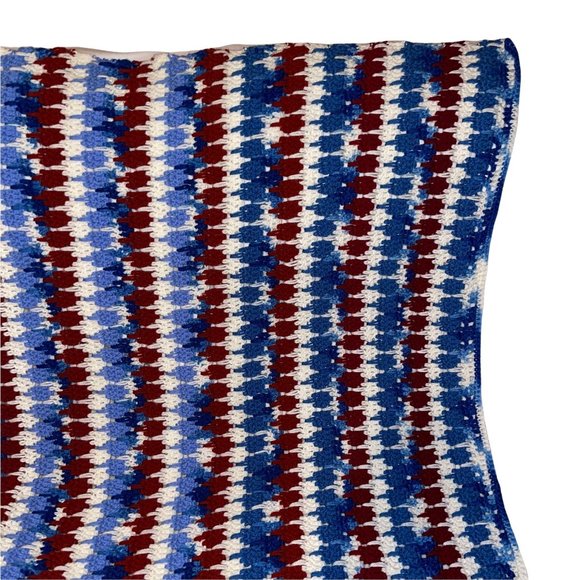Handmade Hand Crafted Patriotic USA Striped Crocheted Blanket Throw 51x44 - Picture 3 of 10